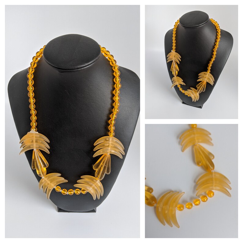 Vintage 1940s Necklace Yellow Charm Celluloid Lucite Art Deco Necklace vintage beaded necklace Novelty Necklace