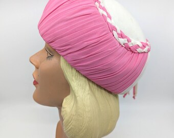 Melinda Original Vtg Turban Hat Pink Red Velvet Mesh Lined  display picture 1