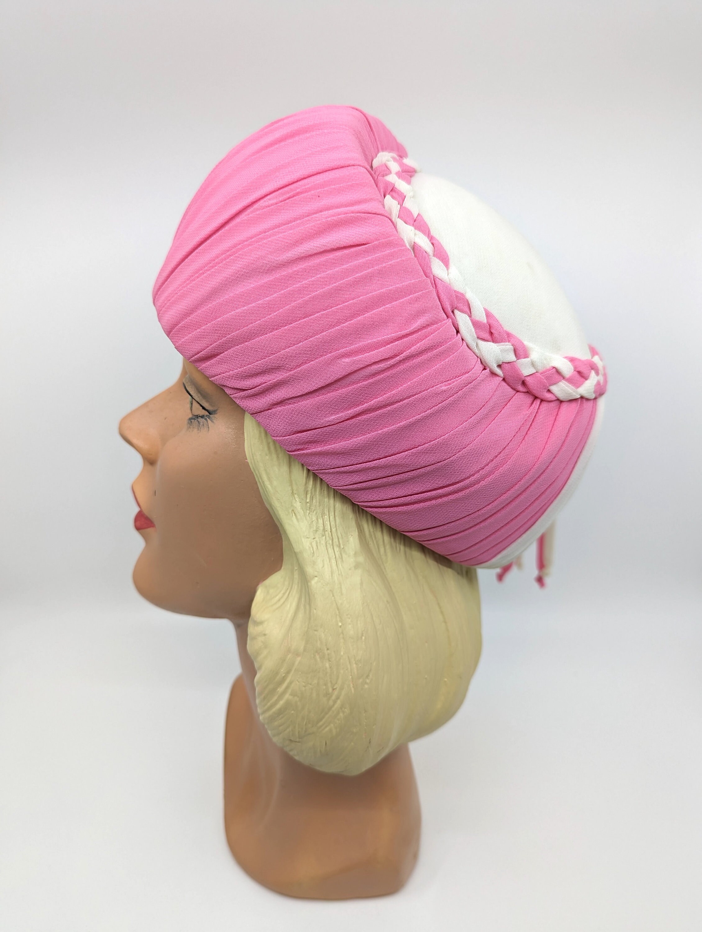 Vintage 1960s Pink Tulle Turban Ladies Hat Cocktail Pink 1960s Vintage Hats for Women for sale | eBay main image 2