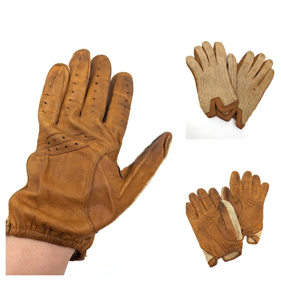 Vintage 1950s Mens Driving Gloves, 1950s Tan Leat… - image 1