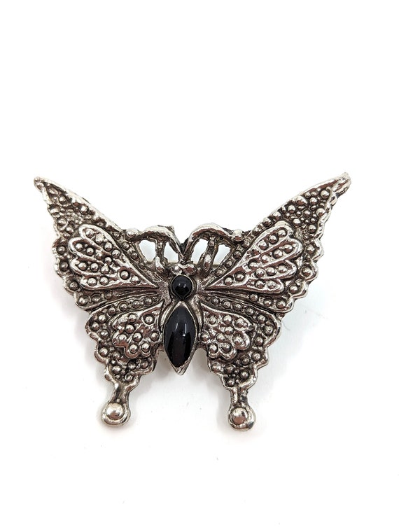 Vintage 1970s Butterfly  Brooch   Silver Metal Bu… - image 3