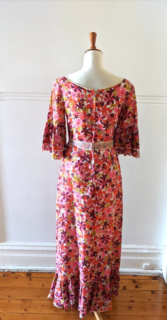 Vintage 60s 70s Maxi Dress, 1960s Floral Dress ,6… - image 5