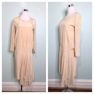 Vestido estilo charlestón de seda color crema, años 20: estilo art déco Gatsby, talla S