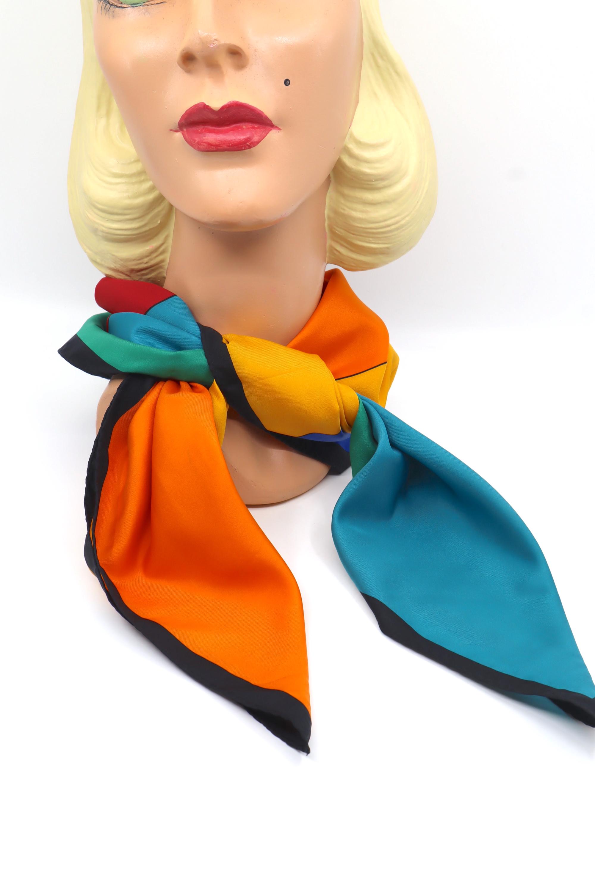 Colorful Geometric 1980s Silk Scarf, Hand Rolled Edges - Etsy