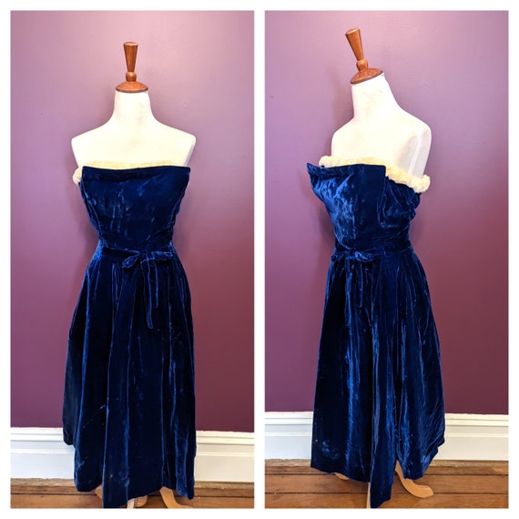 Vintage 50s Blue Velvet Dress  1950s Dress ' SUZY… - image 1