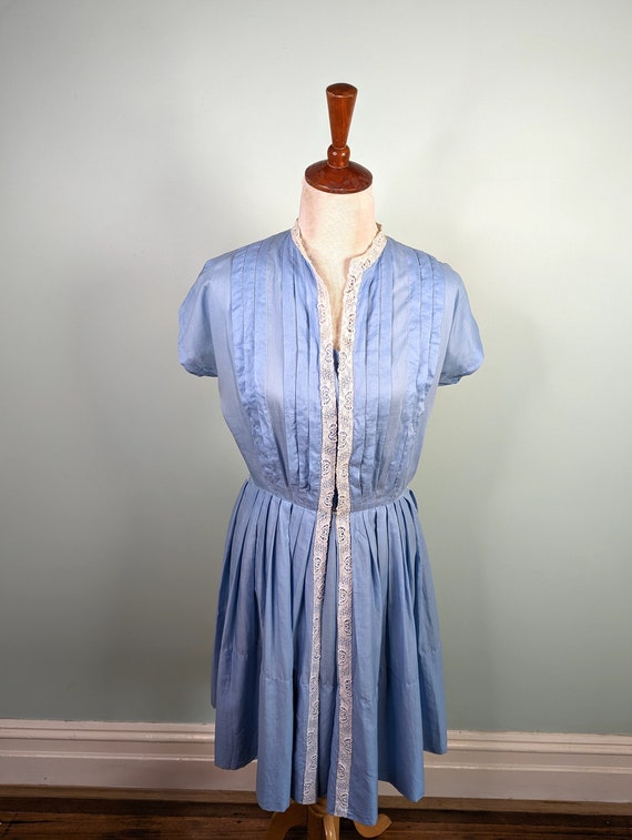 Vintage 50s Dress 1950s Cotton Dress 50s Sky Blue… - image 2