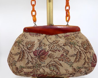 Petit Sac à Main Femme – Tapisserie Florale – Métal Doré – Occasion