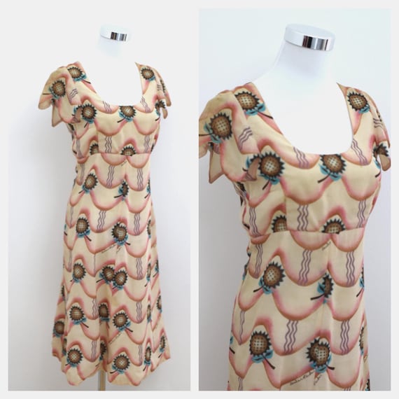 Zandra Rhodes, Vintage 1960s Zandra Rhodes Cotton Voile Dress: Sunflower Print, Size XS