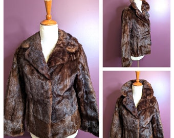 Vintage 1950s 1960s Dark Brown Fur Mink Winter Jacket  Old Hollywood Fur Coat Glamour size M