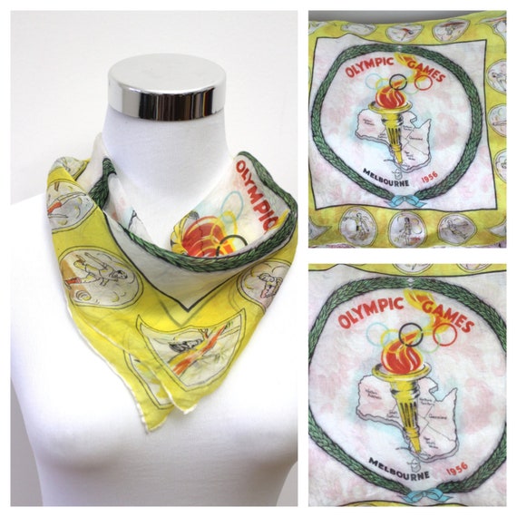 Vintage Olympics Silk Scarf Melbourne Olympic Gam… - image 1