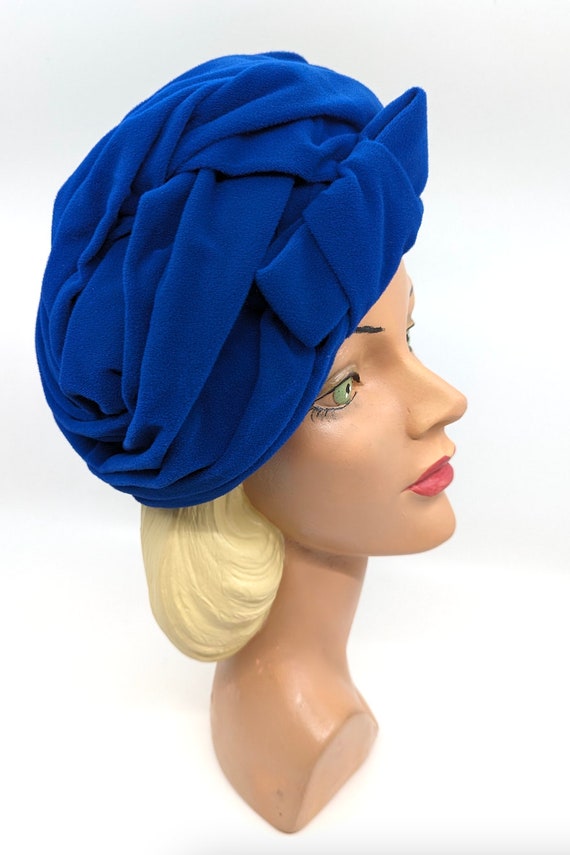 Vintage 1950s Velvet Hat , 50s Blue Velvet Hat, V… - image 4
