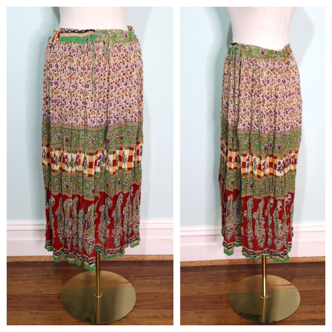 Maxi jupe indienne en coton vintage des années 90 imprimé floral  cachemire, taille unique France