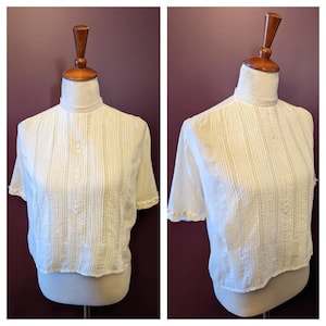 Antique 1900s Edwardian White Lace Blouse, Fine Cotton Blouse , Voile Lace Blouse,   High Neck Blouse, Victorian  Blouse size M/L