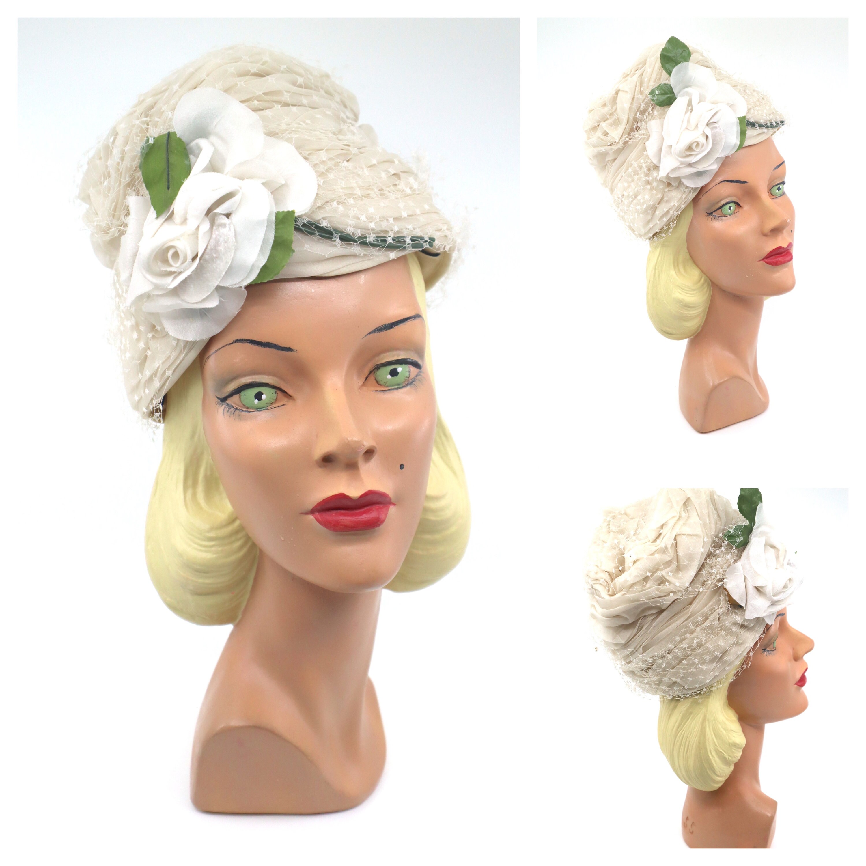 VINTAGE CIRCA 1950\'S DOWA PINK CHIFFON WRAP TURBAN STYLE HAT Rainy) Easter Recap ☔️?❤️— from Fifth Avenue to  main image 2