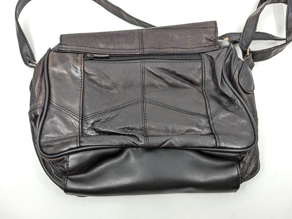 Vintage 70s 80s Black Bag , 1980s Patchwork Leath… - image 7