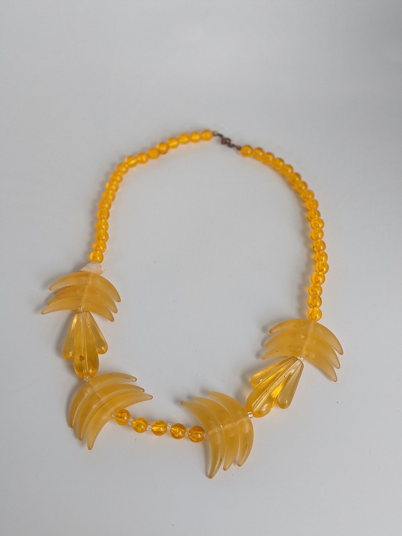 Vintage 1940s Necklace Yellow Charm Celluloid Lucite Art Deco Necklace vintage beaded necklace Novelty Necklace