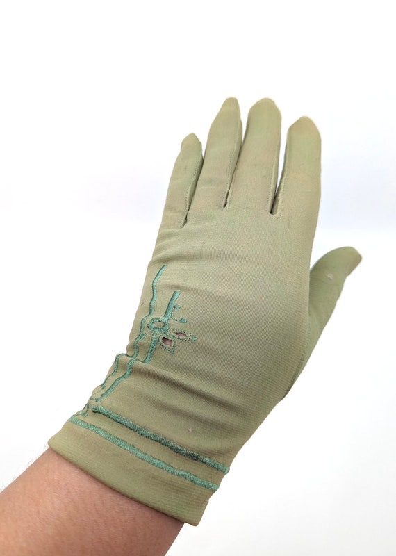 Vintage 60s Gloves, 1960s Green Gloves, 60s Wrist… - image 3