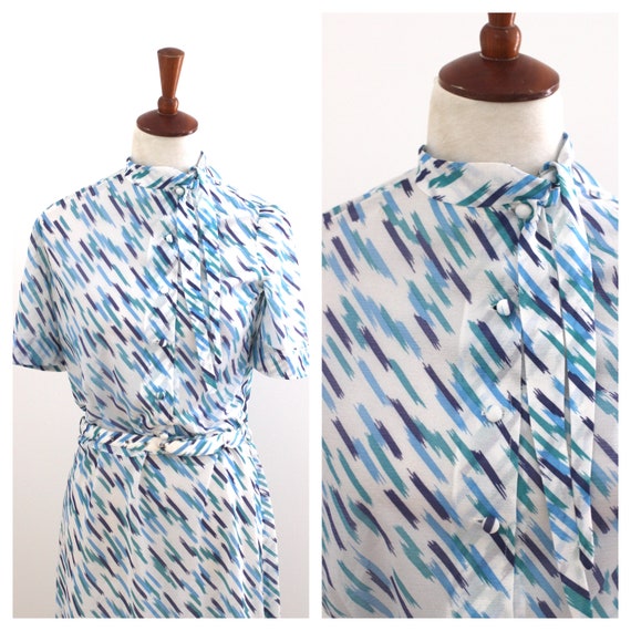 Vintage 1980s Summer Geometric Print Dress: Blue Shee - Gem