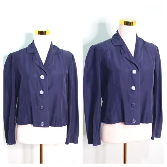 Vintage 1960s Navy Blazer: Mod Style Nautical Cotton Jacket, Size M