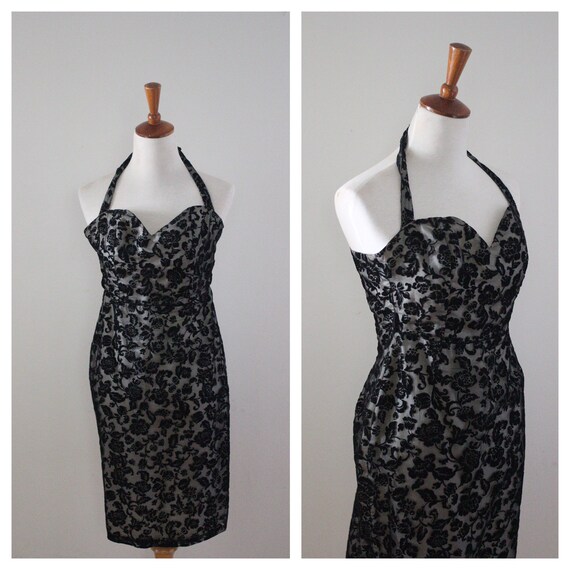 Vintage 1950s 1960s style Dress, 90s Black Illusi… - image 1