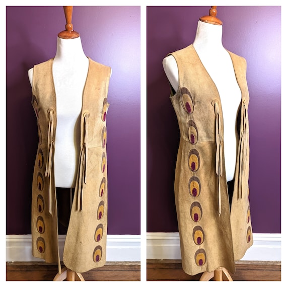 Vintage 60s 70s Suede Long Vest , 