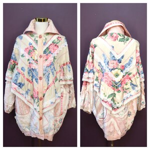 Vintage 1980s Pink Patchwork Jacket: Evelyn Neis Artisan Lace Embroidered Bohemian - Size L/XL