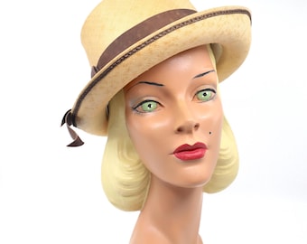 Vintage 60s Madcaps Paris New York Brown Brimmed Hat, Bow  display picture 3