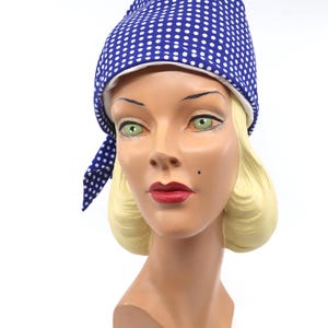 Vintage 60s Blue Polka Dot Turban: Mod Headscarf Hat