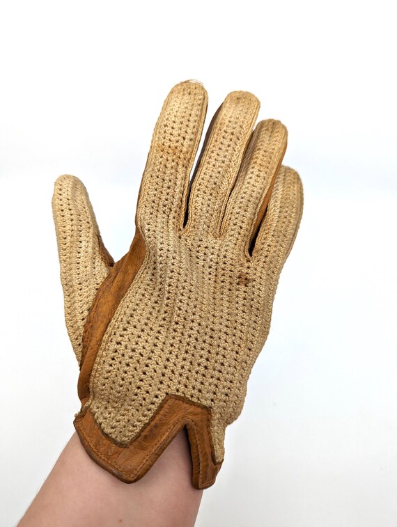Vintage 1950s Mens Driving Gloves, 1950s Tan Leat… - image 4