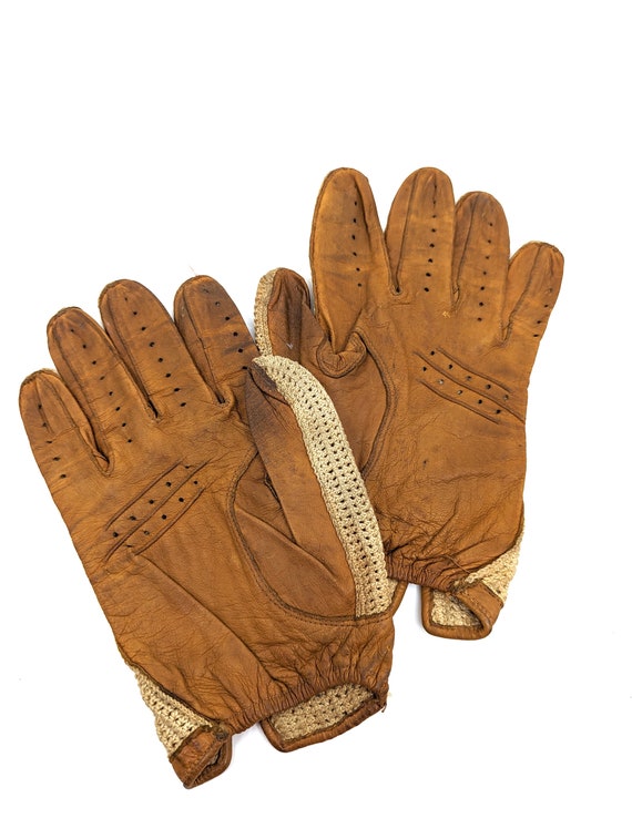 Vintage 1950s Mens Driving Gloves, 1950s Tan Leat… - image 2