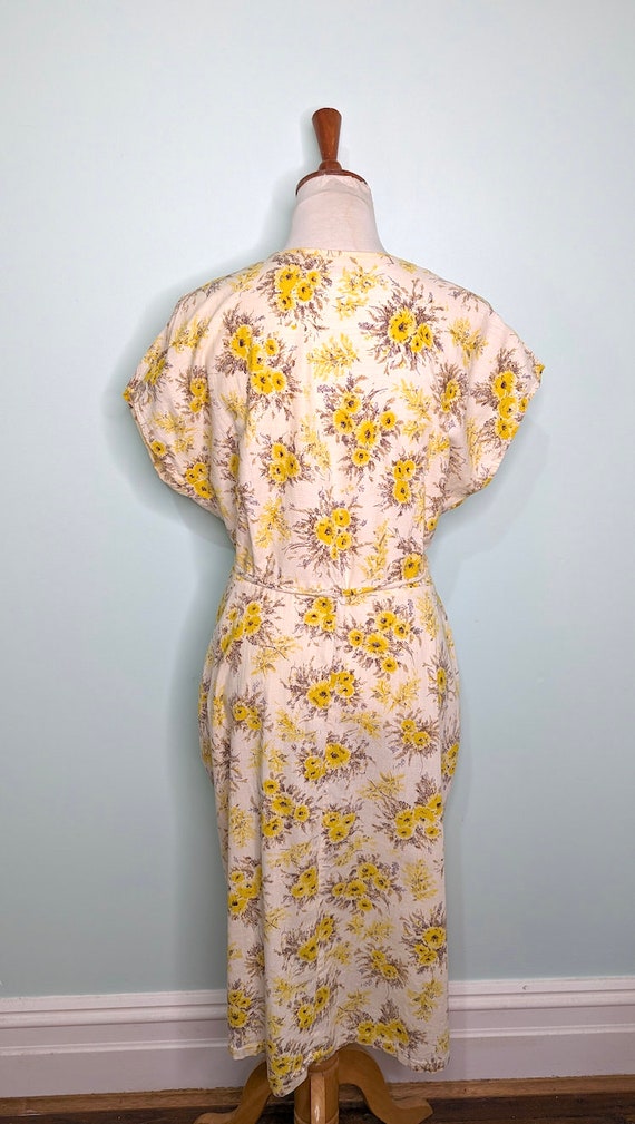 Vintage 1940s Dres, 1950s Yellow Dress,  40s  Flo… - image 8