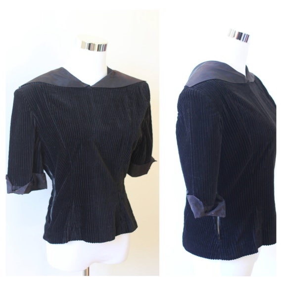Vintage 1930s 1940s Black Corduroy Sailor Collar