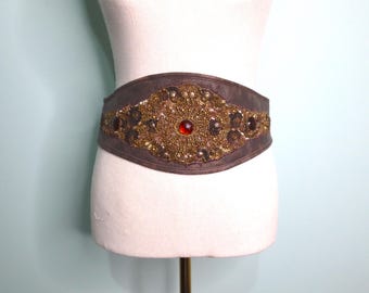 Vintage 80s Sequin Cinch Belt: Brown Beaded Corset Style, S  display picture 3