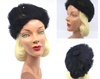 Vintage Sheer Black Organdy Hat With Wide Brim, 21 Inch Head  display picture 2