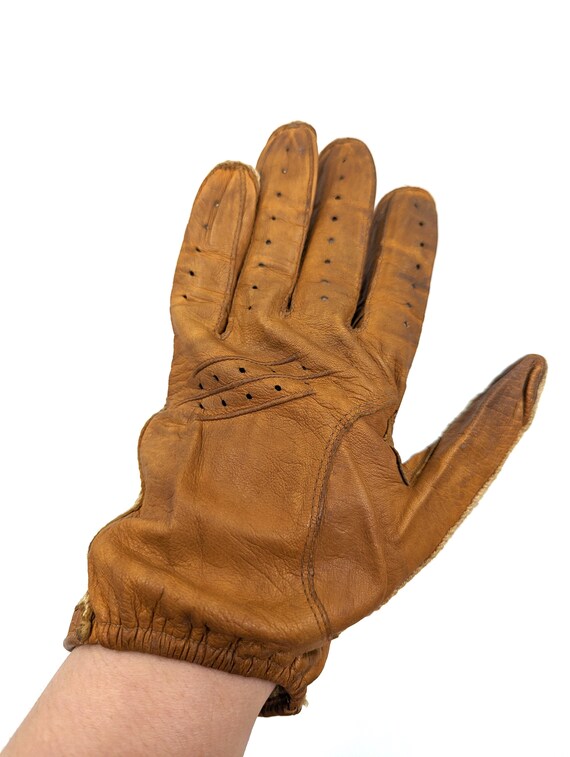 Vintage 1950s Mens Driving Gloves, 1950s Tan Leat… - image 5