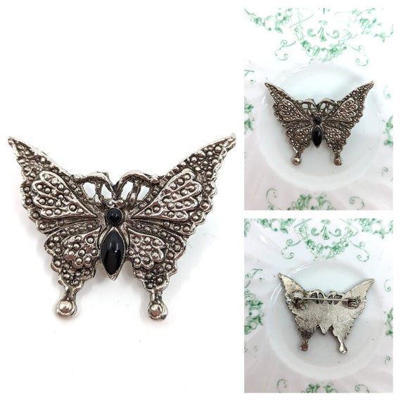 Vintage 1970s Butterfly  Brooch   Silver Metal Bu… - image 1