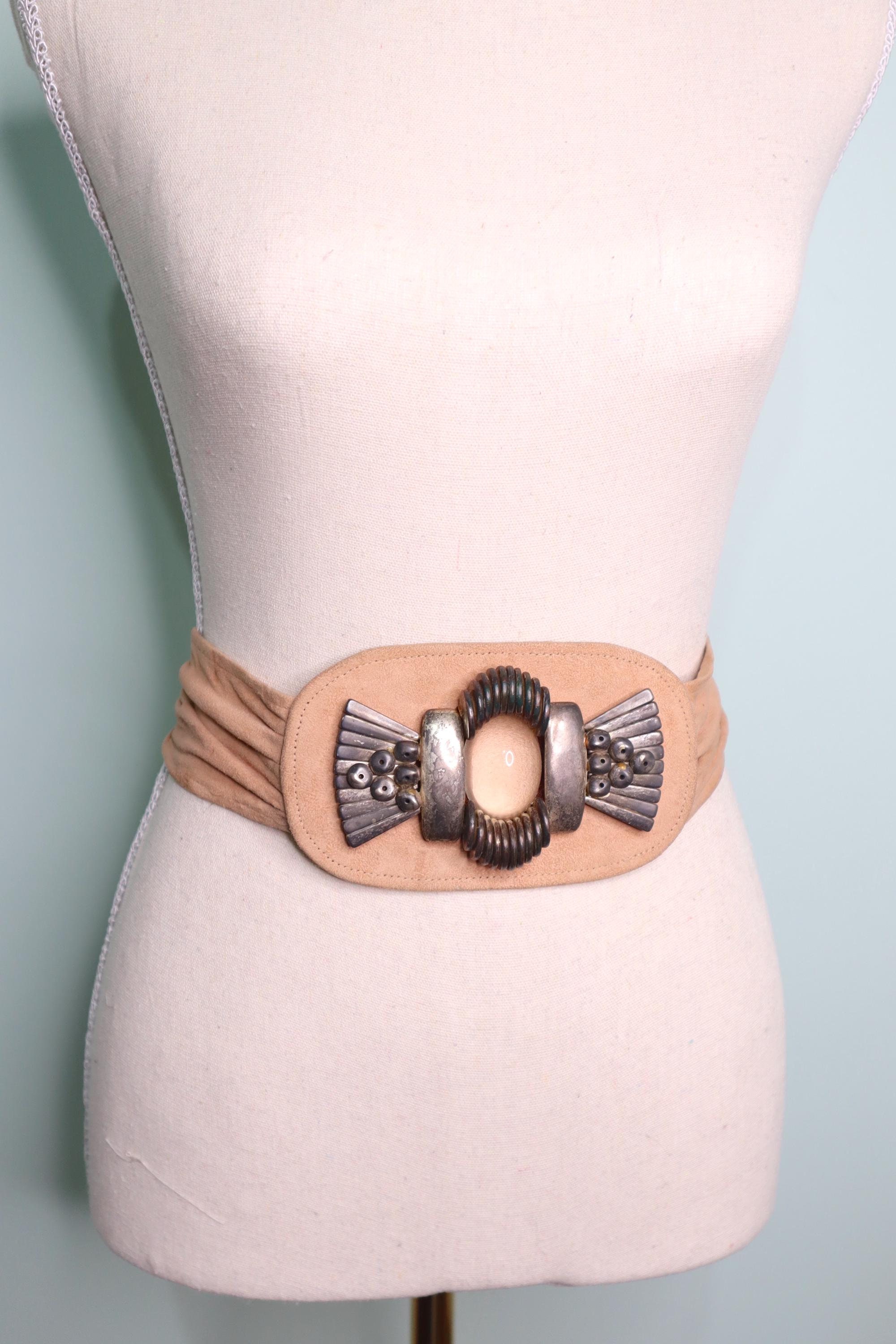 Vintage 1980s Designer Laise Adzer Suede Belt: Art Deco 