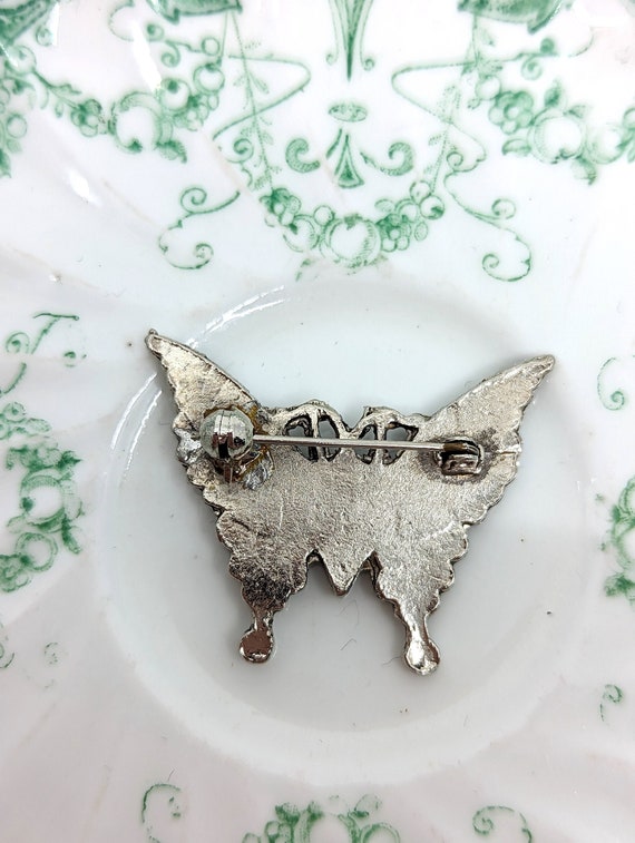 Vintage 1970s Butterfly  Brooch   Silver Metal Bu… - image 5