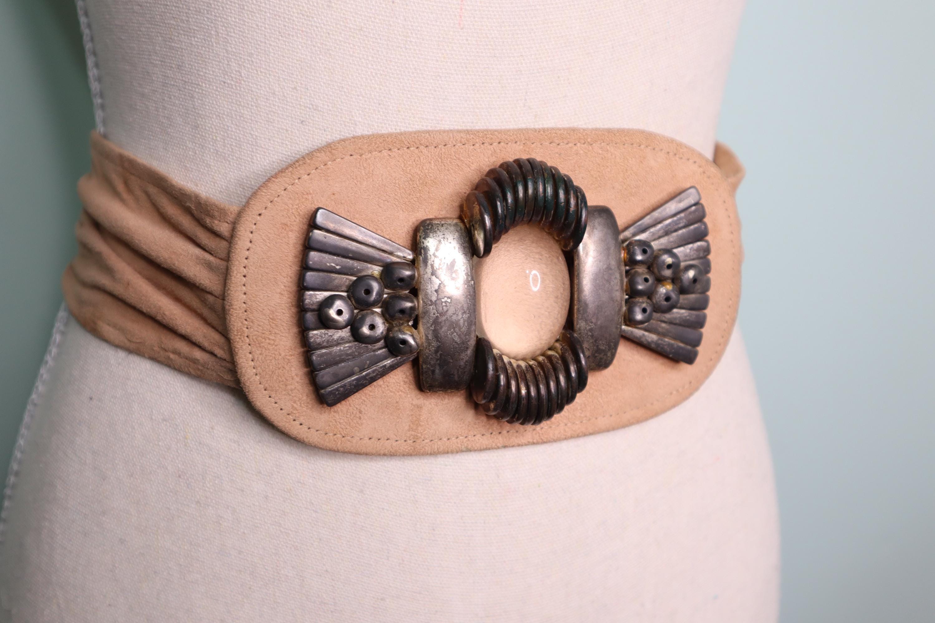 Vintage 1980s Designer Laise Adzer Suede Belt: Art Deco  display picture 1