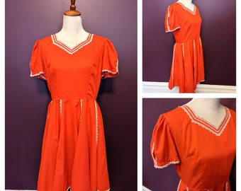Vintage 1960s  1970's Red ' Kate Schorer Originals ' Square dance Pinup Rockabilly Patio  Dress