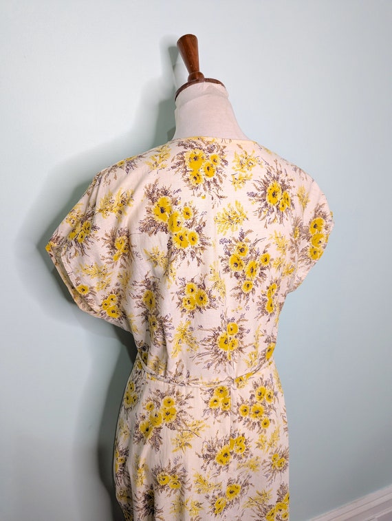 Vintage 1940s Dres, 1950s Yellow Dress,  40s  Flo… - image 6