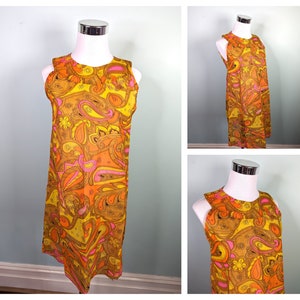 Abito vintage Hallmark in carta anni &#39;60: mini abito paisley psichedelico mod, taglia S