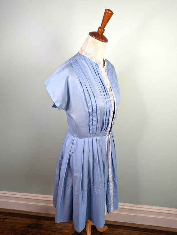 Vintage 50s Dress 1950s Cotton Dress 50s Sky Blue… - image 4