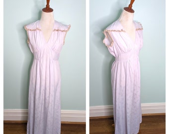 Vintage 1940s Lilac Nightgown: Art Deco Floral Slip Dress, Old Hollywood Glamour (Size M)