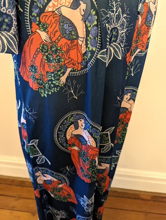 Vintage 1970s Maxi Dress , 70s Novelty Print Dress, M… Gem