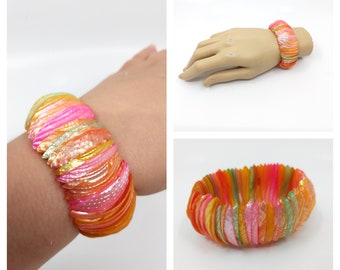 Vintage 1980s Colourful Shell bracelet Multi Boho Beach Summer Accessories Tropical Holiday