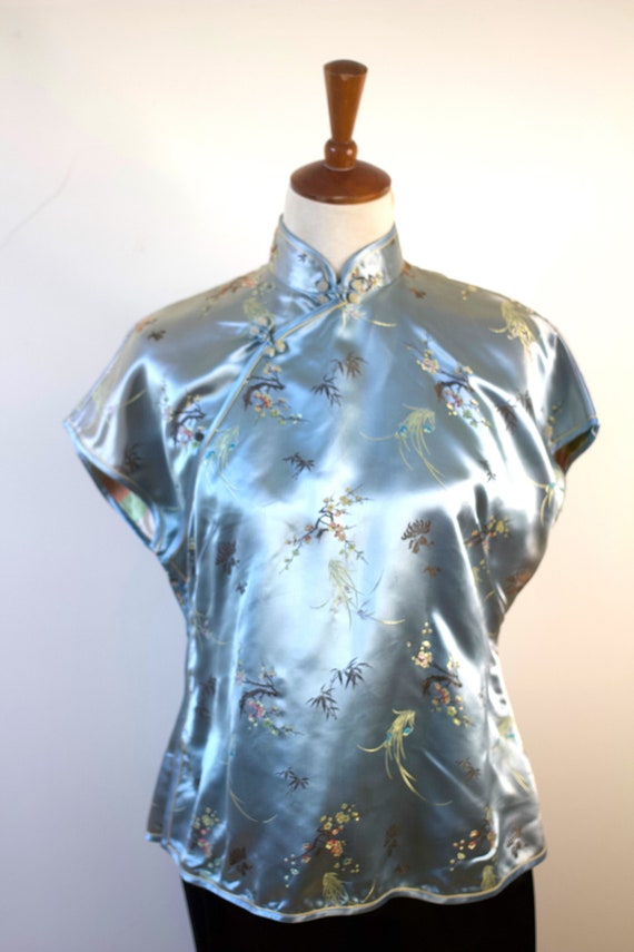 Vintage 1950s Blue Satin Chinoiserie Hostess Orien