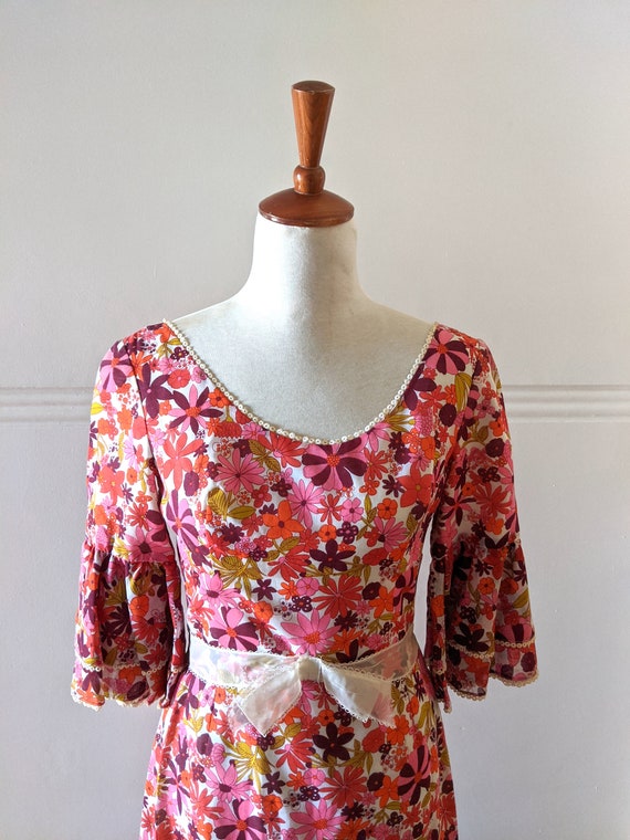 Vintage 60s 70s Maxi Dress, 1960s Floral Dress ,6… - image 2