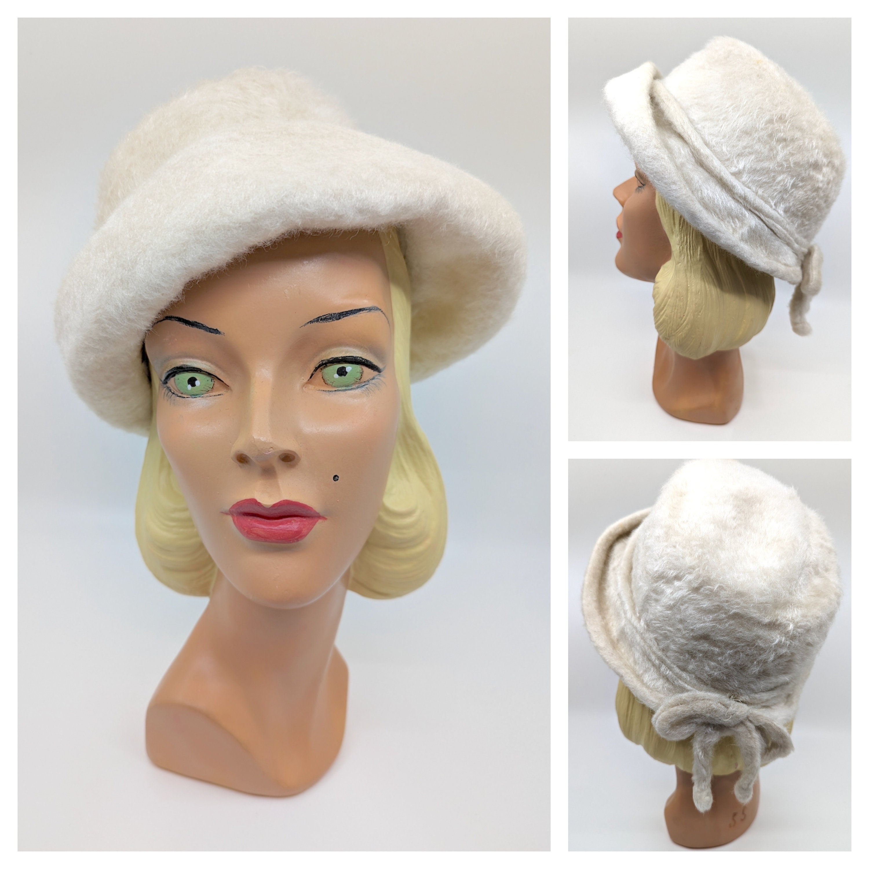 VINTAGE Whittall & Shonnwool felt faux fur hat Vintage Whittall & Shon Black Felt Wool Hat W/ Feather Brim  main image 4