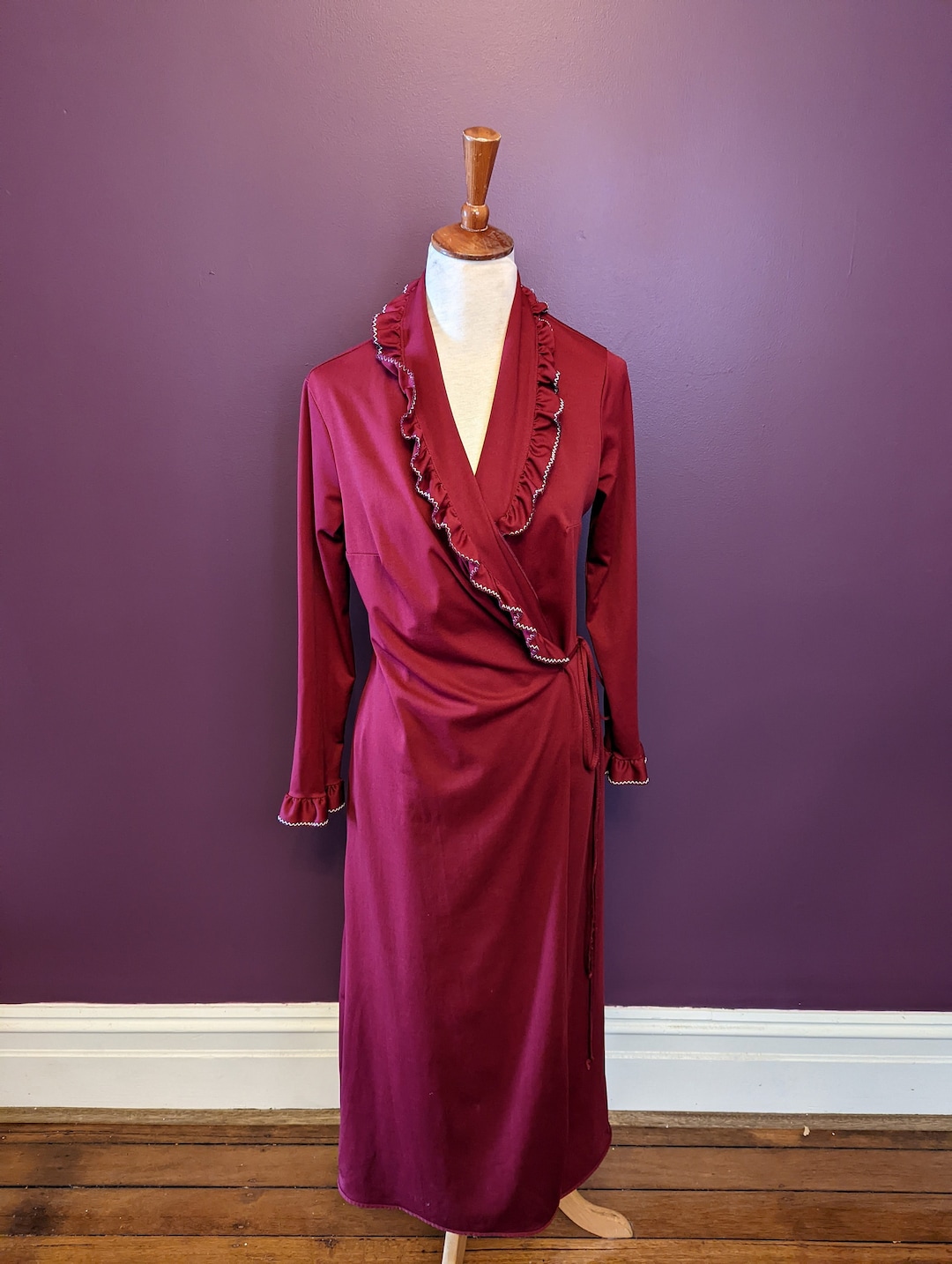Maroon Robe Big Vintage 70s Maroon Red Robe: Ruffle Trim Loungewear Dressing Gown (S-XL ...